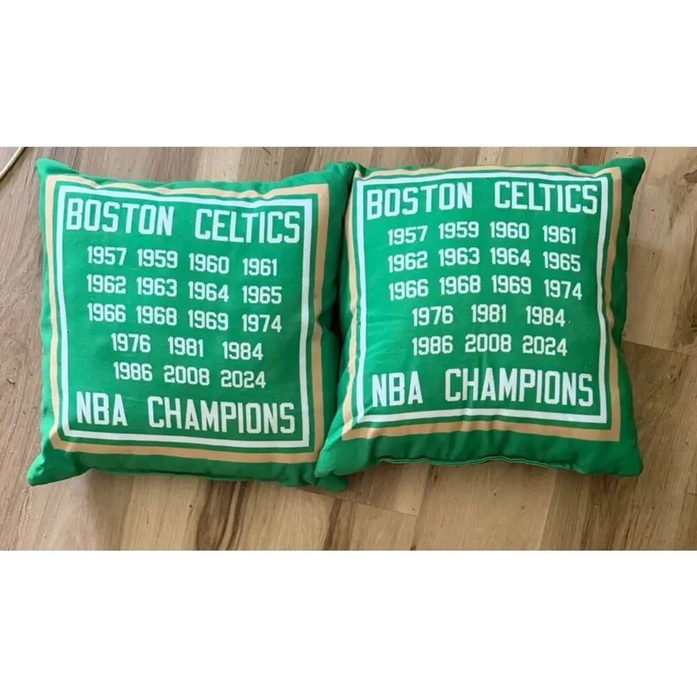 Set of 2 Boston Celtics 18-Time NBA Champions 18” Throw Pillows New Green